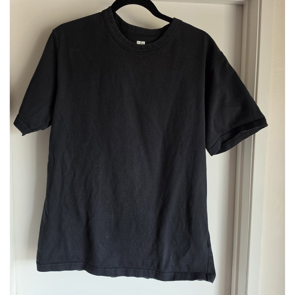 Uniqlo U T-Shirt Men L Black Crew Neck Cotton Casual Tee Top Minimalist